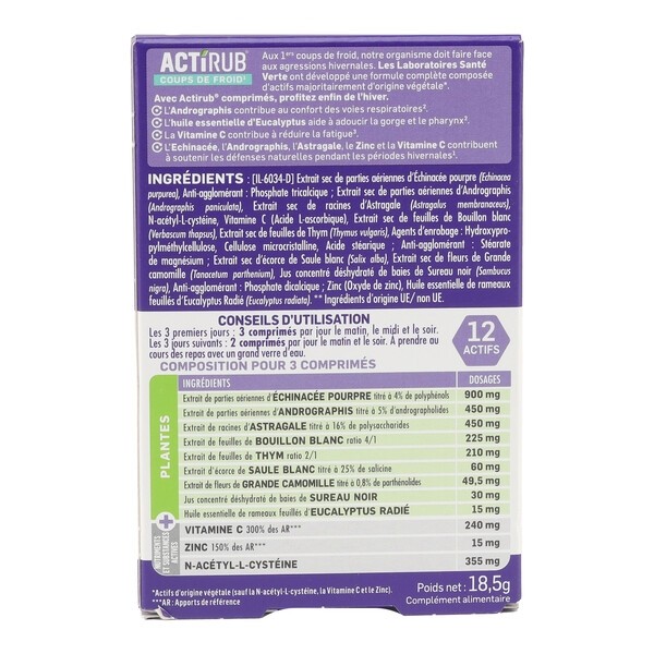 Santé Verte Actirub comprimés Coups de froid