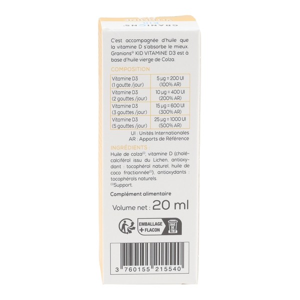 Granions Kid Vitamine D3 200 UI gouttes buvables