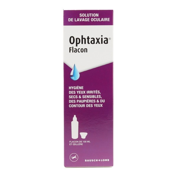Ophtaxia solution de lavage oculaire avec œillère