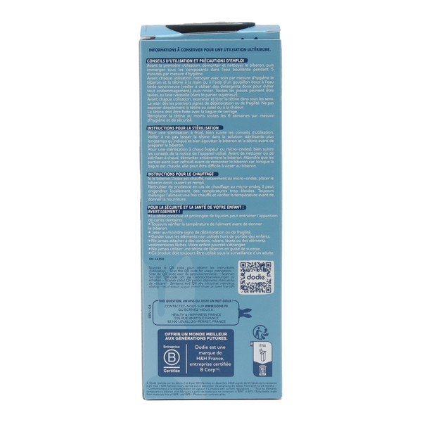 Dodie Biberon Tétine ronde débit moyen 270 ml