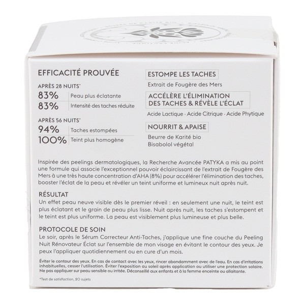 Patyka Peeling nuit rénovateur éclat Bio
