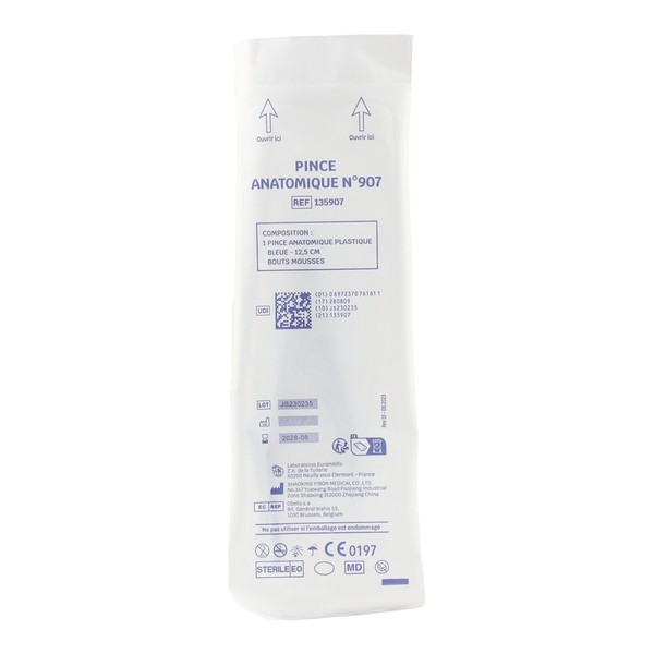 Pince anatomique bleue stérile bouts mousse
