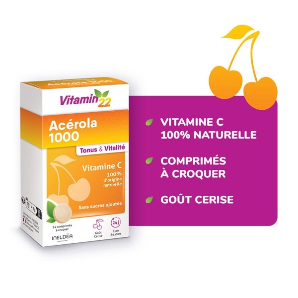 Vitamin'22 Acerola 1000 Vitamine C comprimés à croquer