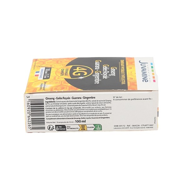 Juvamine 4G Ginseng Gelée Royale Guarana Gingembre ampoules