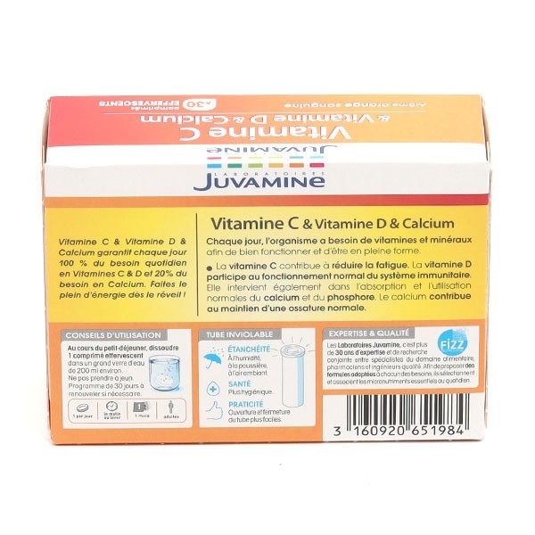 Juvamine Vitamine C, Vit D et Calcium comprimés effervescents