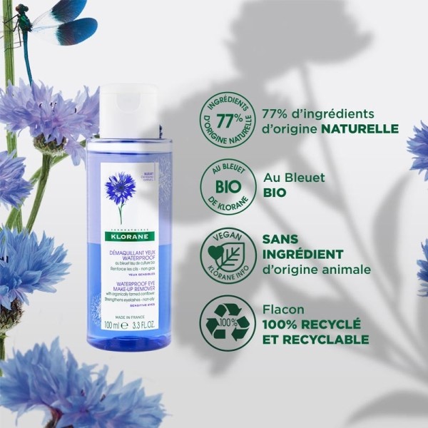 Klorane démaquillant yeux waterproof au bleuet