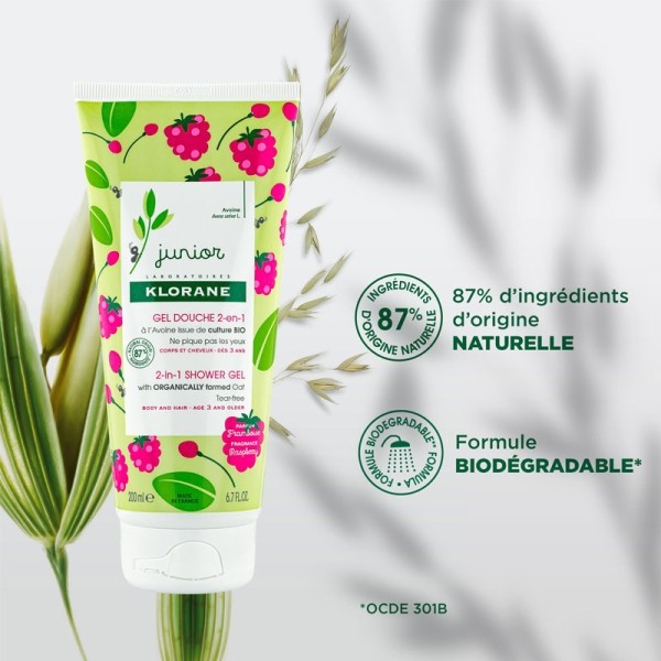 Klorane Junior gel douche 2-en-1 framboise