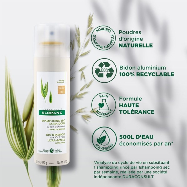 Klorane Shampooing sec au lait d'avoine Cheveux bruns