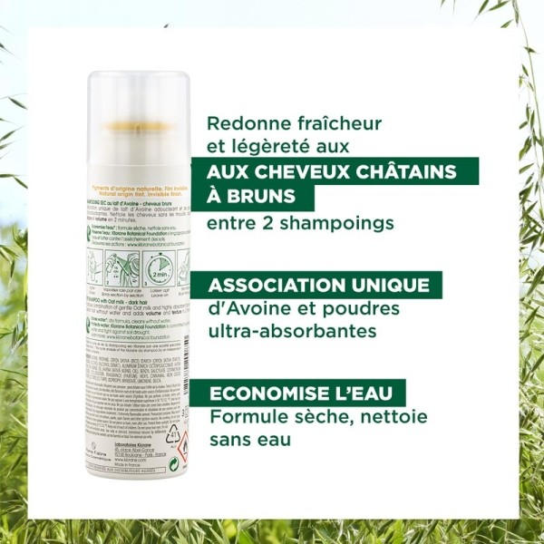 Klorane Shampooing sec au lait d'avoine Cheveux bruns