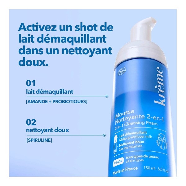 Krème mousse nettoyante 2 en 1 bio