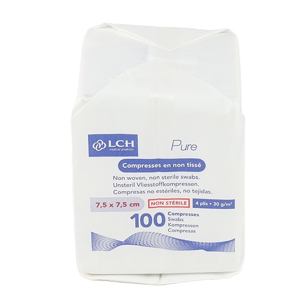 Compresses non tissées non stériles 7,5 x 7,5 cm LCH Pure
