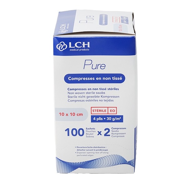 Compresses non tissées stériles 10 x 10 cm LCH Pure