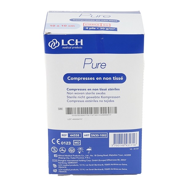 Compresses non tissées stériles 10 x 10 cm LCH Pure