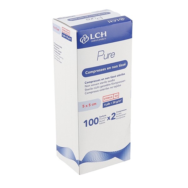 Compresses non tissées stériles 5 x 5 cm LCH Pure