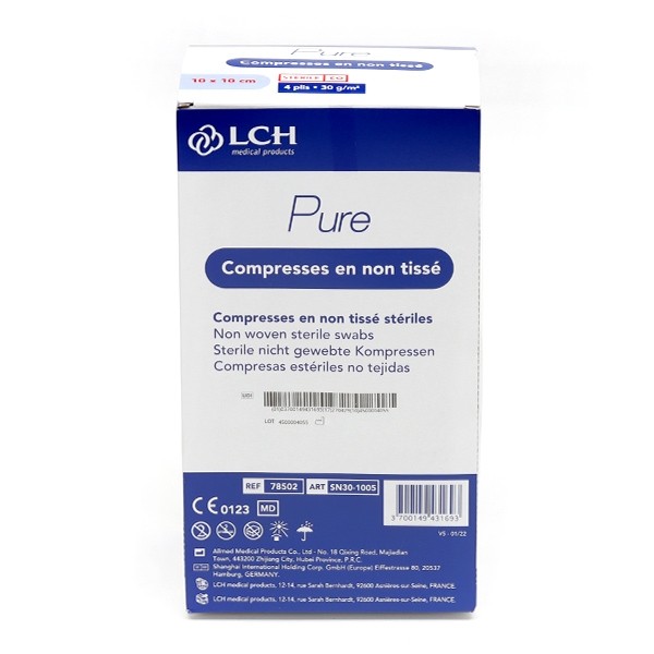 Compresses non tissées stériles 10 x 10 cm LCH Pure