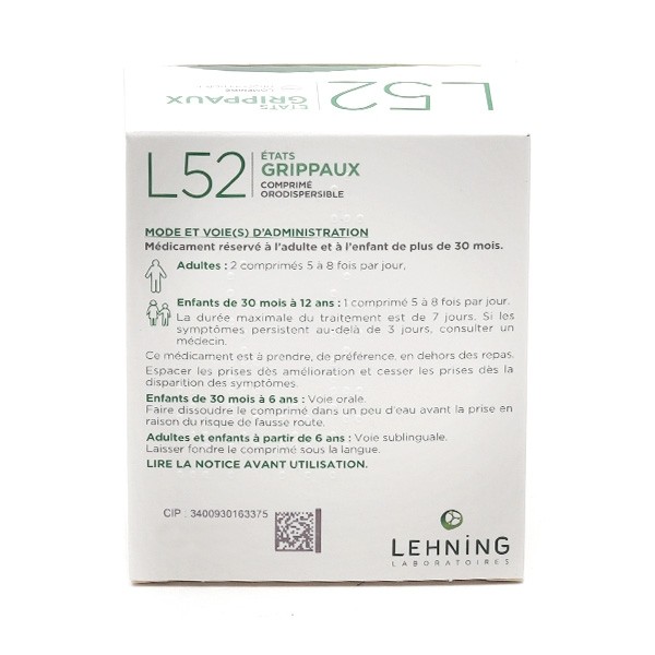 L52 Etat grippal comprimé orodispersible