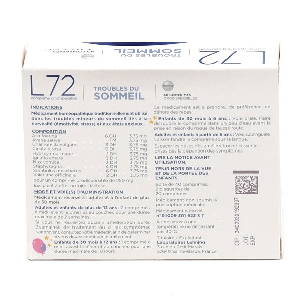 L72 Sommeil Lehning orodispersible