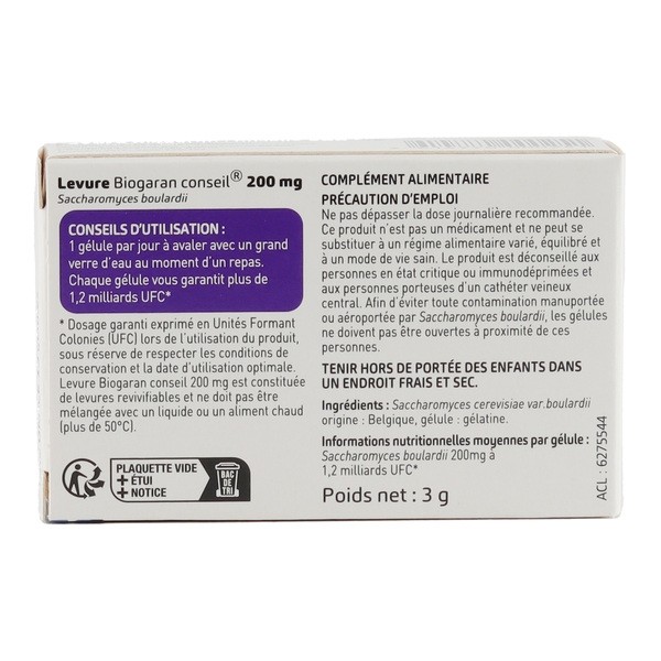 Levure 200 mg Adultes Biogaran gélules