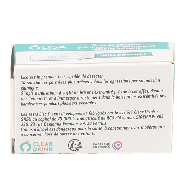 Test de détection Lisa : GHB, drogues, médicaments dans les boissons