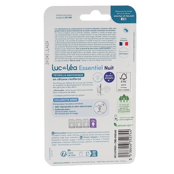 Luc et Léa Essentiel sucette silicone anatomique +18 mois nuit