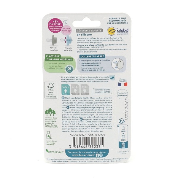 Luc et Léa Nature sucette silicone anatomique 0-6 mois Nuit