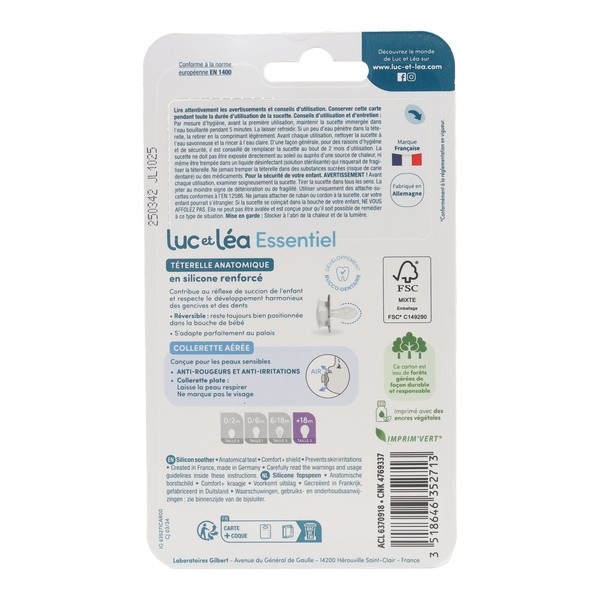 Luc et Léa Essentiel sucette silicone anatomique +18 mois