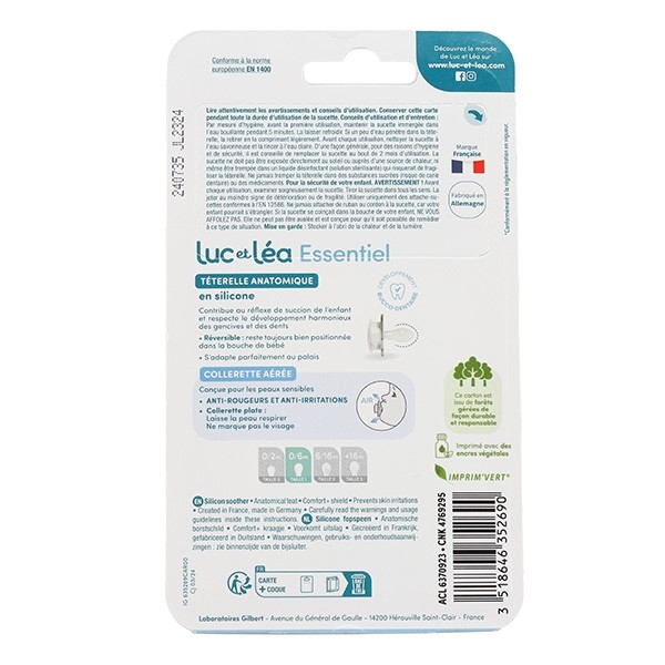 Luc et Léa Essentiel sucette silicone anatomique 0-6 mois