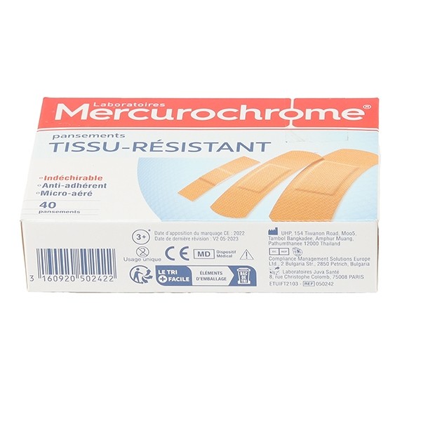 Mercurochrome Tissu résistant Pansements assortis