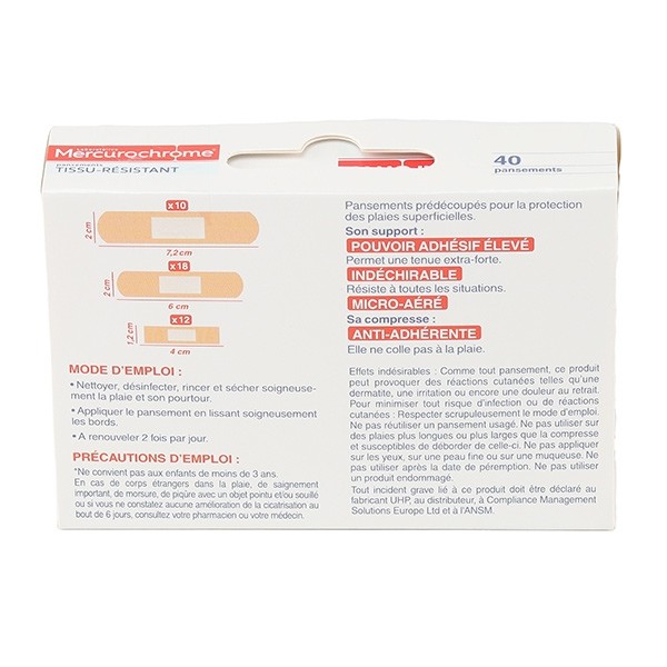 Mercurochrome Tissu résistant Pansements assortis