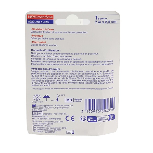 Mercurochrome sparadrap résistant à l'eau