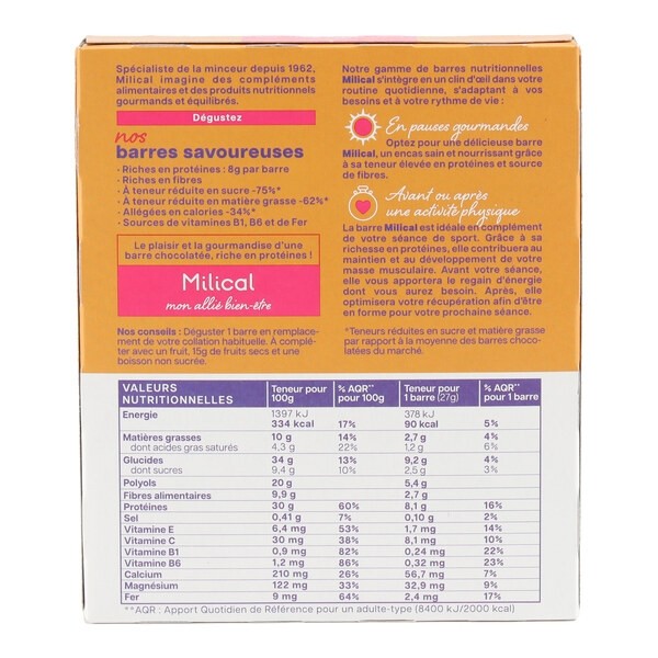 Milical Hyperprotéiné chocolat orange barres