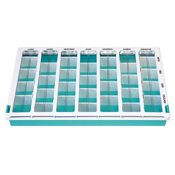 Pilulier hebdomadaire modèle hospitalier 28 cases