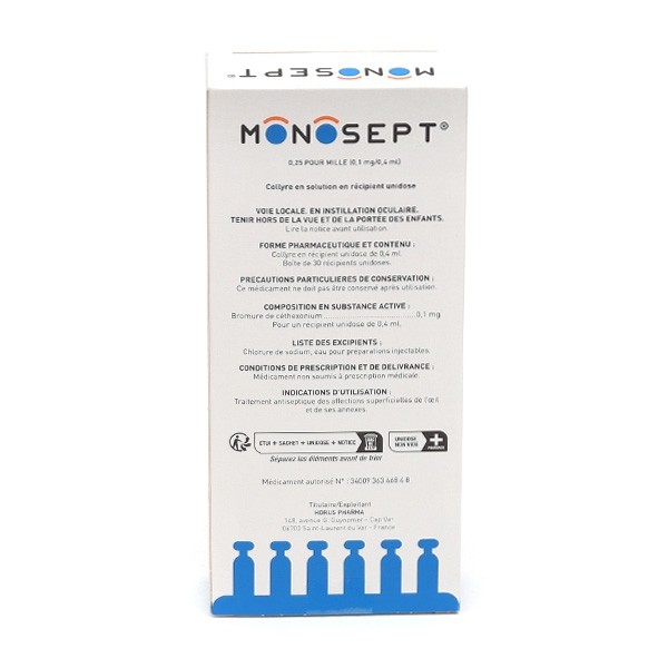 Monosept 0,25 pour mille collyre unidoses