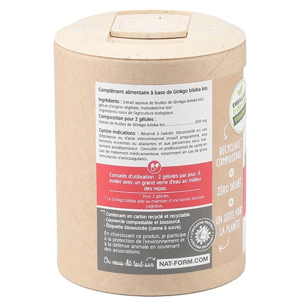 Nat et Form Ecoresponsable Ginkgo biloba Bio gélules