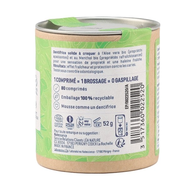 Natessance dentifrice à croquer Aloe vera et Menthol bio