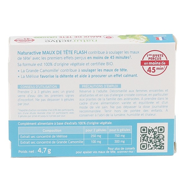 Naturactive Maux de tête Flash bio gélules