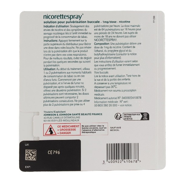 Nicorette Spray 1 mg menthe fraîche