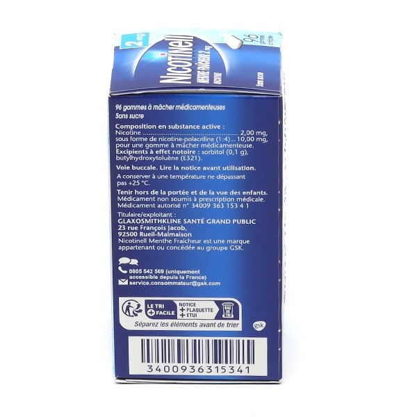 Nicotinell 2 mg menthe fraîcheur gomme