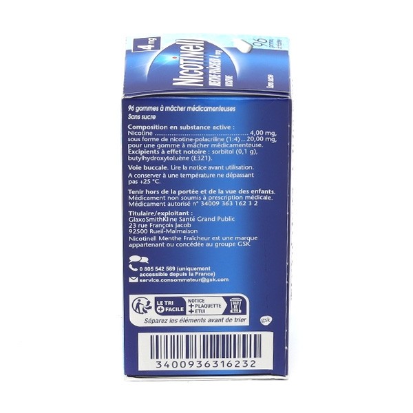 Nicotinell 4 mg menthe fraîcheur gomme