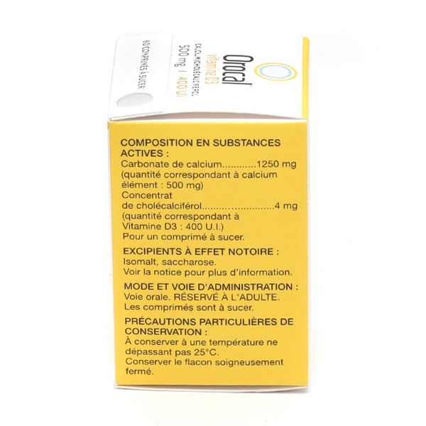 Orocal D3 500 mg 400 UI comprimé à sucer