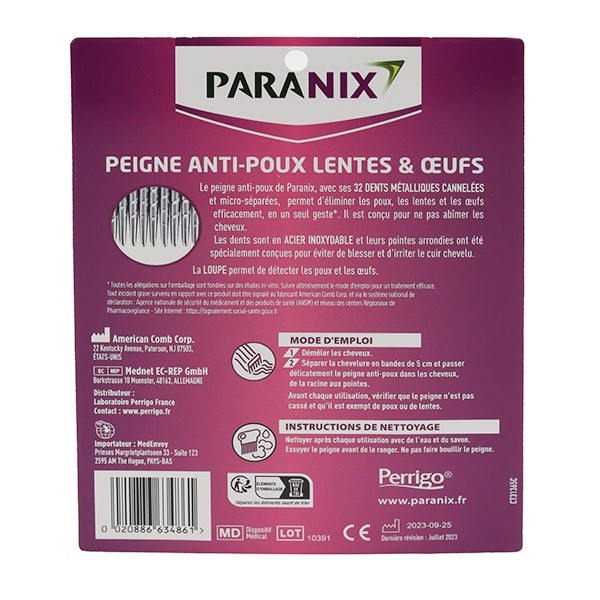 Paranix peigne anti-poux lentes & oeufs