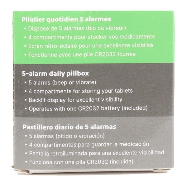 Pilulier journalier électronique 5 alarmes Identités