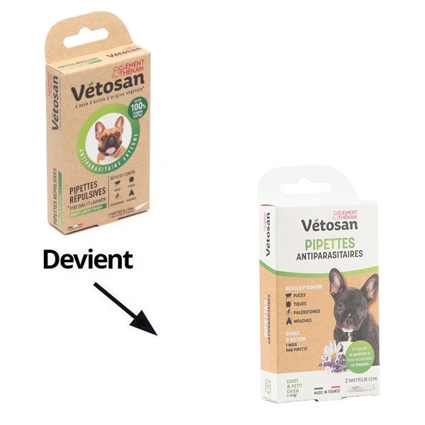 Pipettes anti puces répulsives pour chien Vétosan Clément Thékan