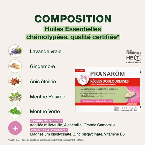 Pranarom Aromalgic Règles douloureuses comprimés