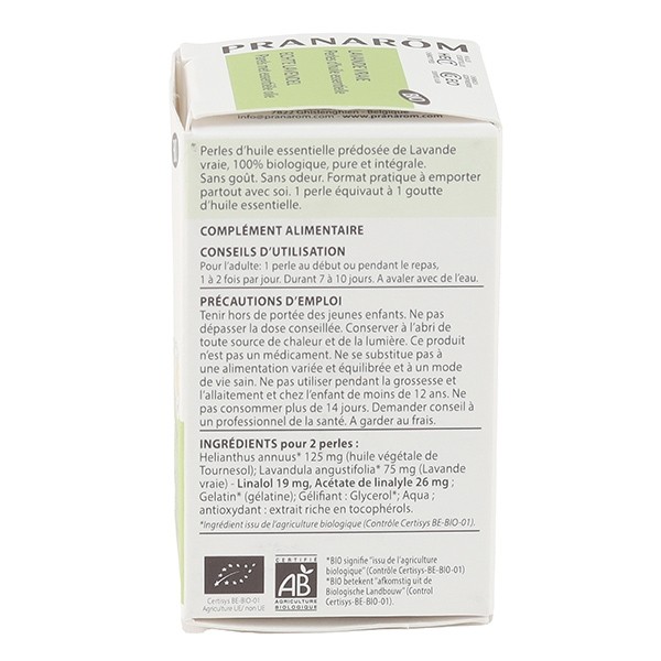 Pranarom Perles d'huile essentielle de Lavande vraie Bio capsules