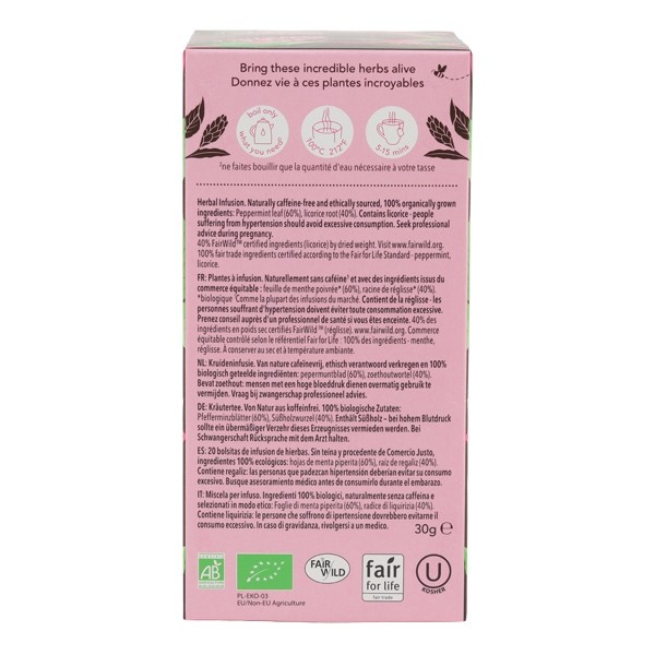 Pukka Tisane menthe poivrée et réglisse biologique sachets