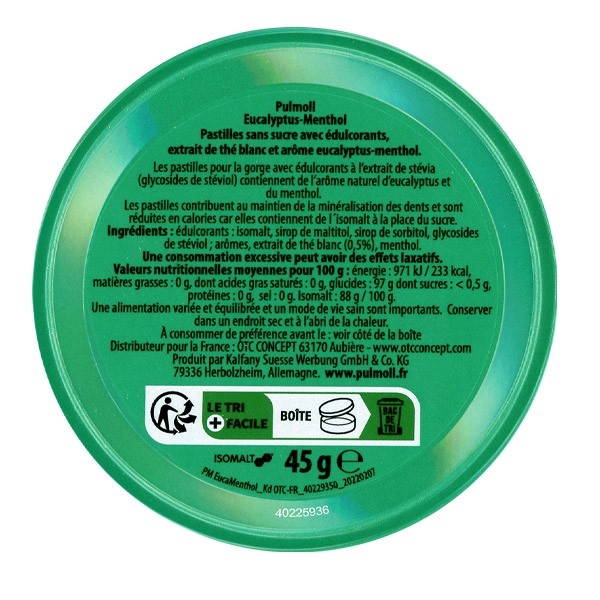 Pulmoll eucalyptus menthol pastilles sans sucres