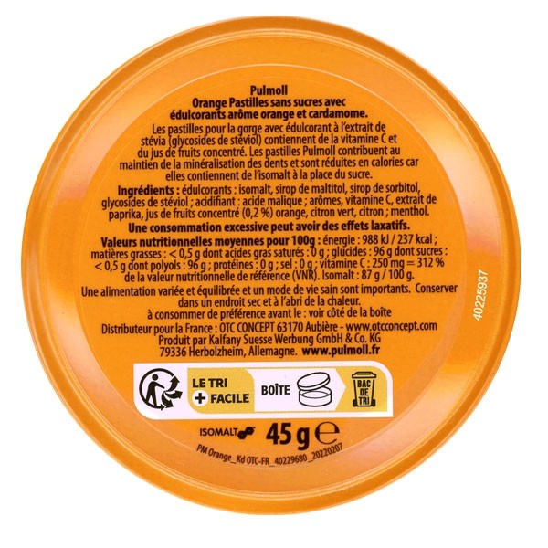 Pulmoll pastilles Orange sans sucres