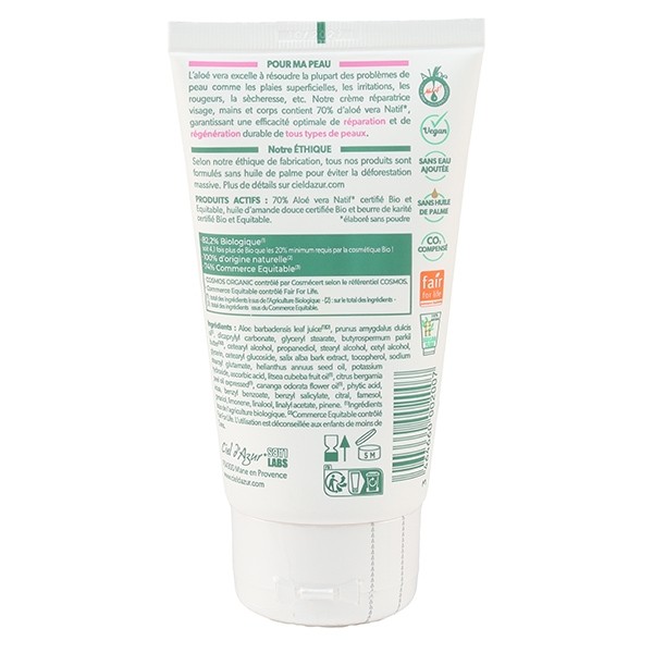 Pur Aloé crème réparatrice aloe vera 70 % bio
