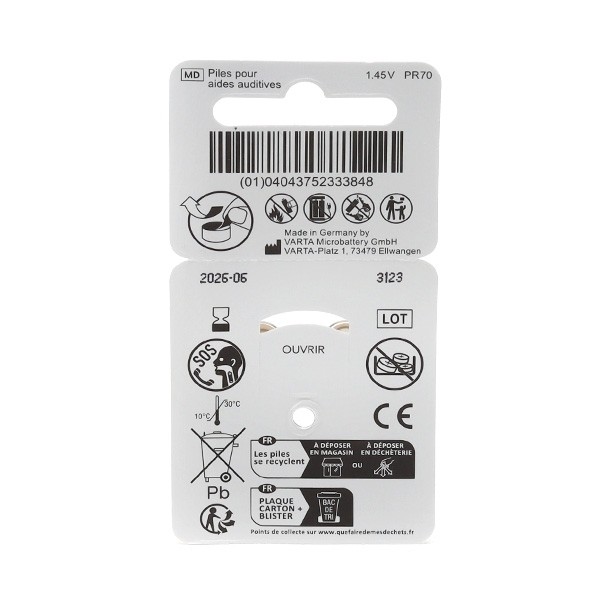 Quies Audio piles auditives Zinc Air 10